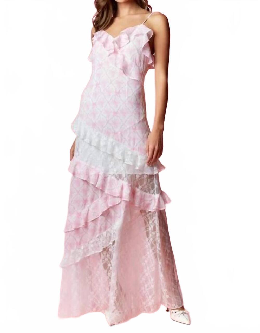 NEW RARERAW coquette printed lace mixed ruffle maxi dress in pink
